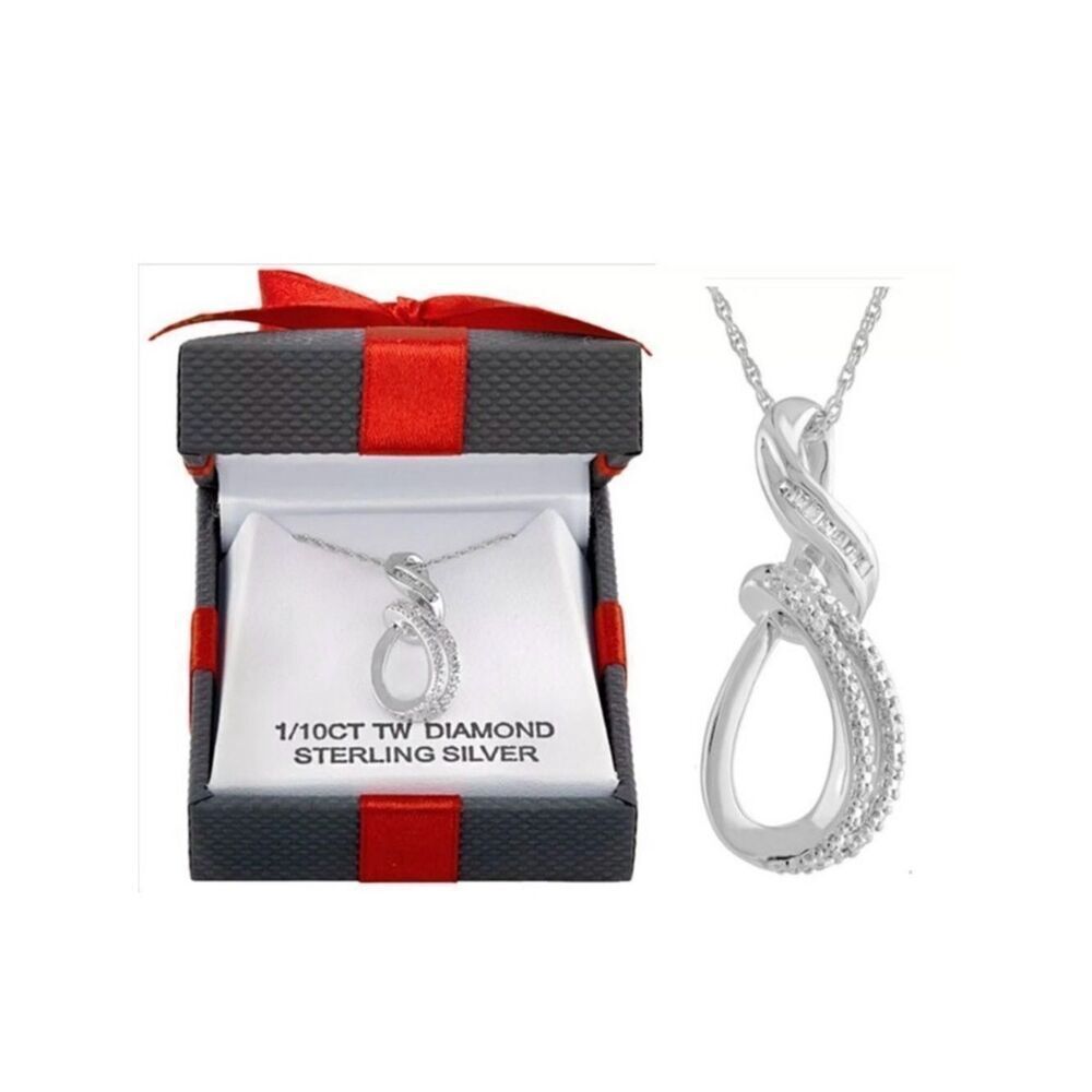 New in Box Genuine 1/10ct T.W. Double Swirl INFINITY Diamond Pendant Necklace